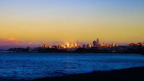 Scenic view of sea against sky during sunset