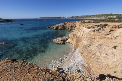 Scenic view of sea against clear sky