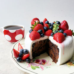 Close-up of strawberries in plate