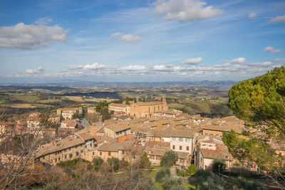 High angle view of townscape against sky