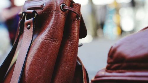 Close-up of leather bag