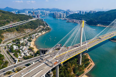 High angle view of bridge over city