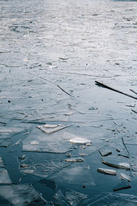 High angle view of frozen sea