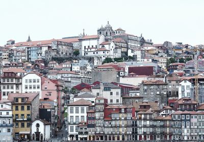 View of residential district against clear sky