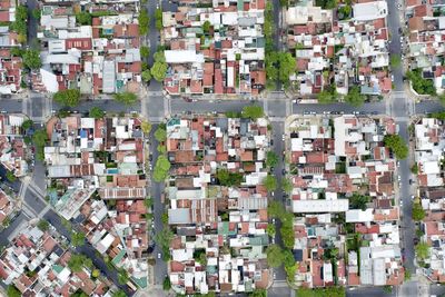 High angle view of buildings in city