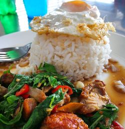 Close-up of meal served on table