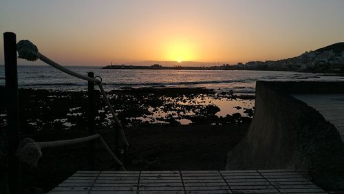 Scenic view of sea against clear sky during sunset