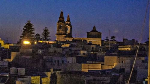 Illuminated church at night