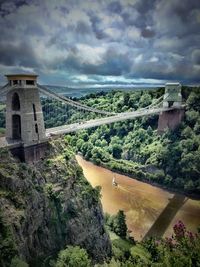 Clifton suspension bridge against cloudy sky