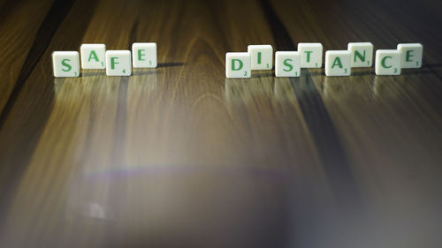 Close-up of text on table