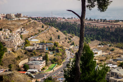 High angle view of buildings in city