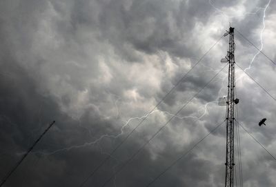 Low angle view of electricity pylon against sky