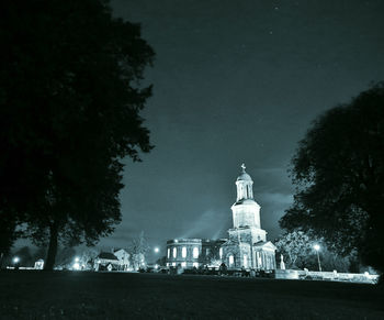 Low angle view of statue at night