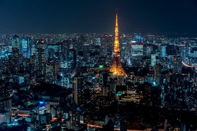 Aerial view of illuminated cityscape