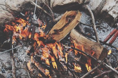 High angle view of bonfire