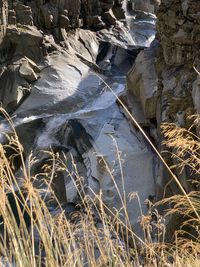 High angle view of rocks on field