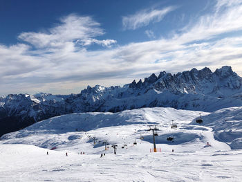 Scenic view of snowcapped mountains against sky