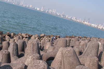 Panoramic view of sea against clear sky