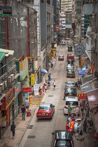 High angle view of vehicles on city street