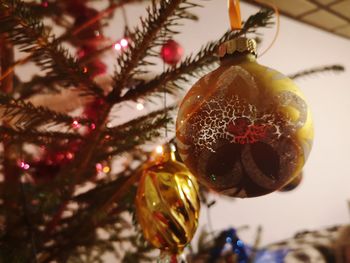 Close-up of christmas decoration hanging on tree