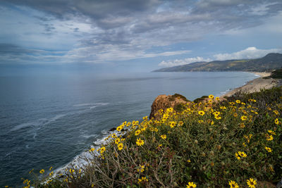 Scenic view of sea against cloudy sky