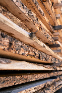 Full frame shot of stack of wood