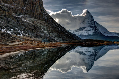 Scenic view of snowcapped mountains against sky