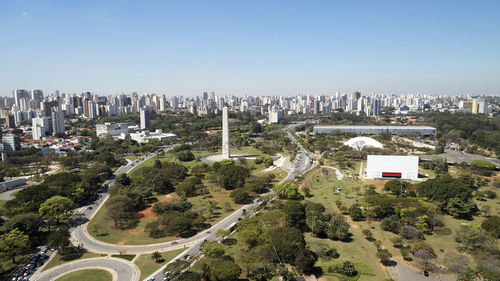 High angle view of buildings in city