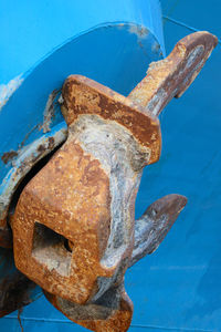 Close-up of old weathered blue sea