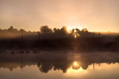 Scenic view of lake against sky during sunset