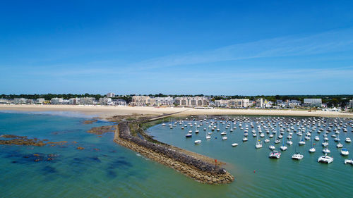 Scenic view of sea against blue sky