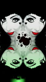 Portrait of smiling woman wearing mask against black background