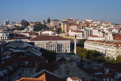 Aerial view of townscape against clear sky