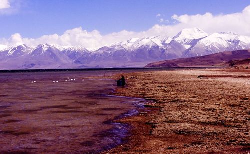 Scenic view of snowcapped mountains against sky