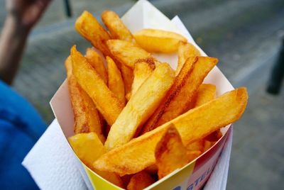 Close-up of french fries in container