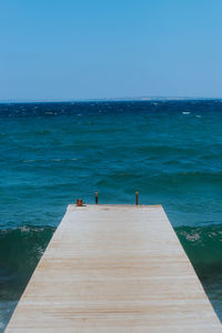 Scenic view of sea against clear blue sky