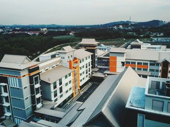 High angle view of houses against sky