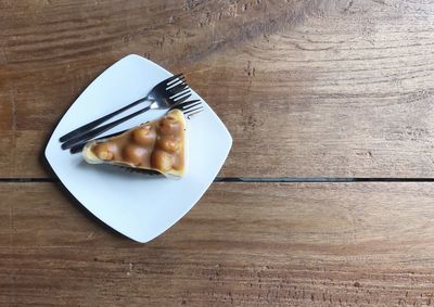 High angle view of dessert in plate on table