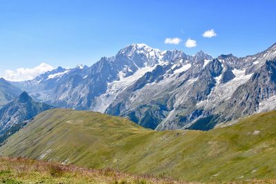 Scenic view of snowcapped mountains against sky