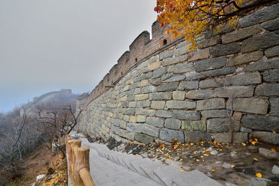 Autumn leaves at great wall of china against sky