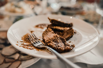 Close-up of dessert in plate on table