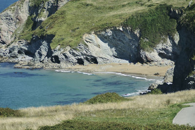 Scenic view of sea and mountains