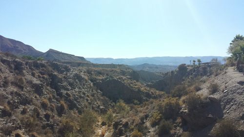 Scenic view of mountains against clear sky