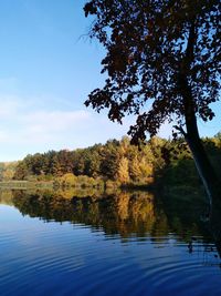 Scenic view of lake against sky during autumn