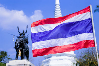 Low angle view of flag against sky