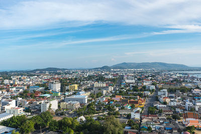 High angle view of townscape against sky