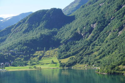 Scenic view of lake and mountains