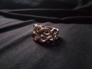 High angle view of ring on table