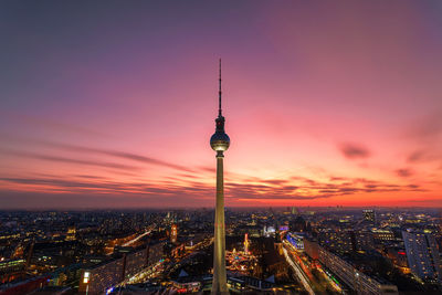 Aerial view of berlin lit up at night