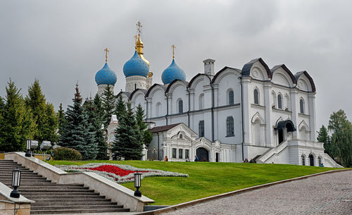 Low angle view of cathedral at kazan kremlin against sky